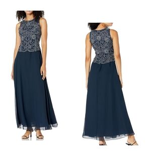 NWT J Kara Sleevess Scallop Long Beaded Dress, Size 18